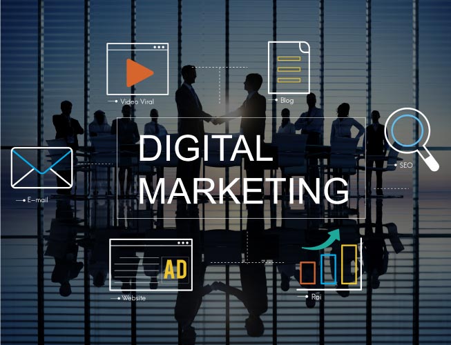 digital marketing with icons business people